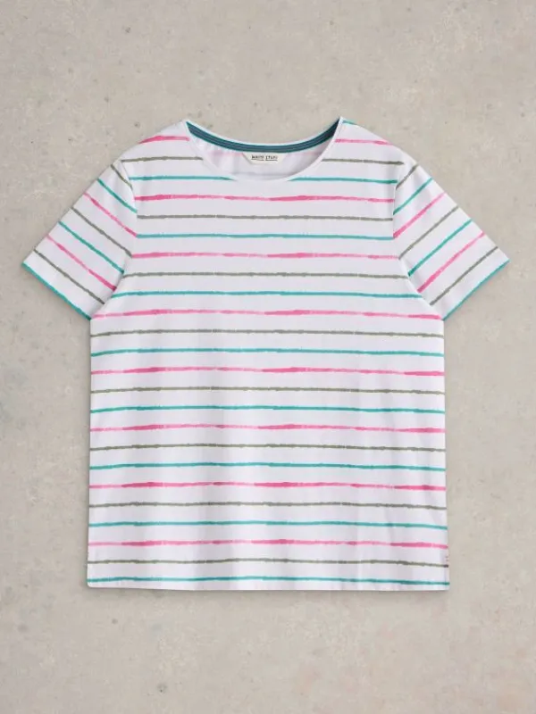 ABBIE CREW NECK TEE in WHITE MULTI<White Stuff Hot