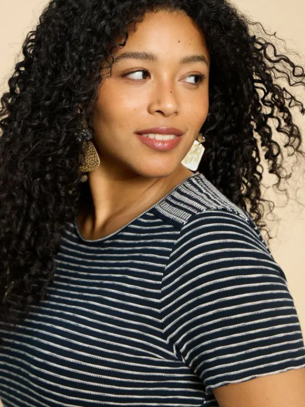 ABBIE EMBROIDERED STRIPE TEE in IVORY MULTI<White Stuff New