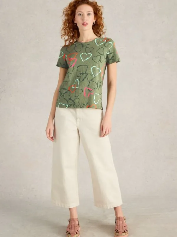 ABBIE SHORT SLEEVE TEE in GREEN PRINT<White Stuff Online