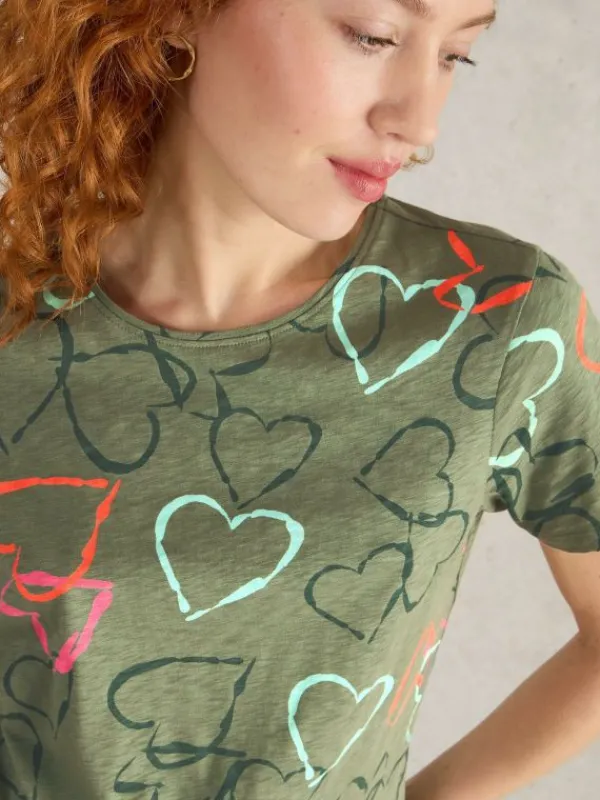 ABBIE SHORT SLEEVE TEE in GREEN PRINT<White Stuff Online