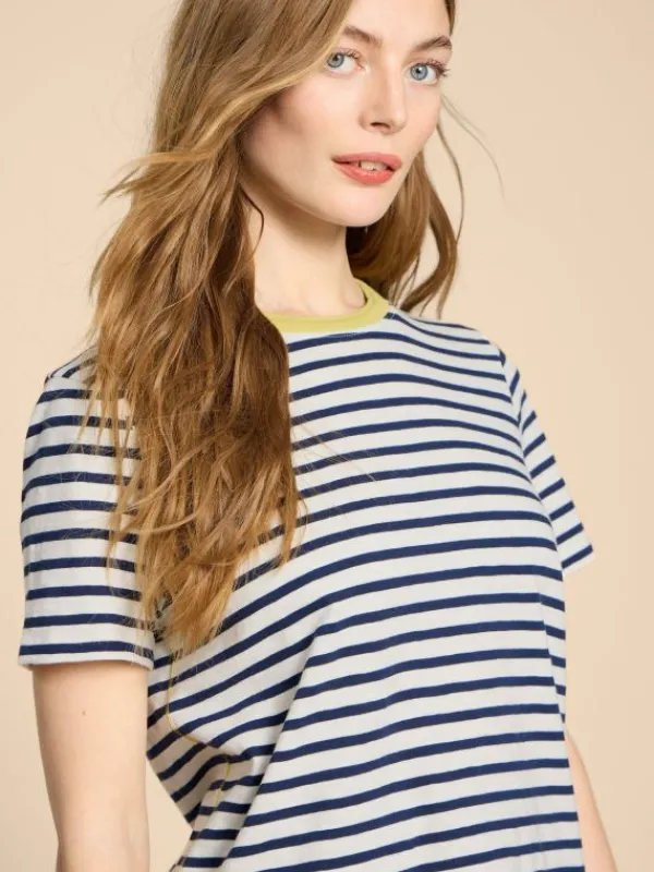 ABBIE STRIPE CREW NECK TEE in WHITE MULTI<White Stuff Online