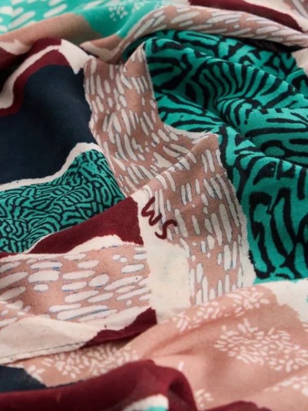 Abstract Patchwork Scarf in BRIGHT TEAL<White Stuff Online