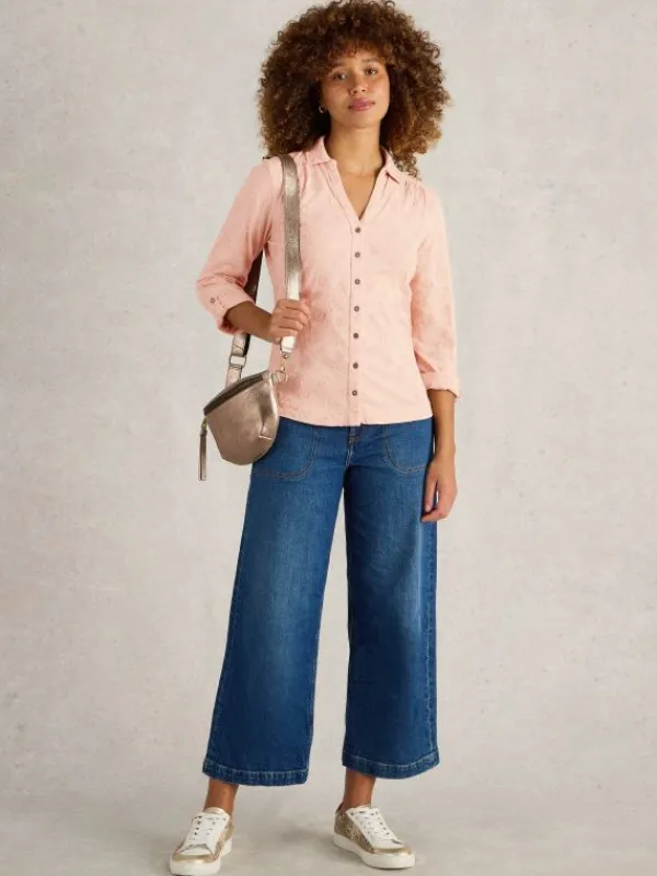 ANNIE BRODERIE JERSEY SHIRT in DUSTY PINK<White Stuff Best