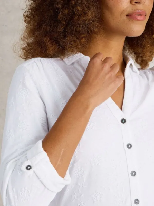 ANNIE BRODERIE JERSEY SHIRT in BRILLIANT WHITE<White Stuff Best
