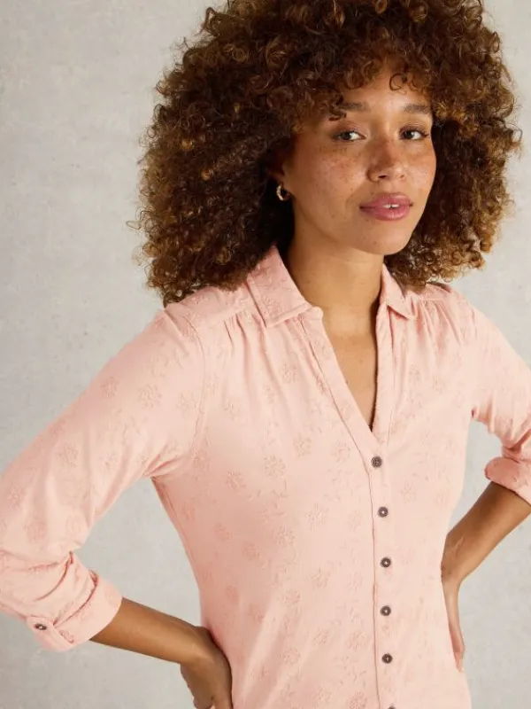 ANNIE BRODERIE JERSEY SHIRT in DUSTY PINK<White Stuff Best