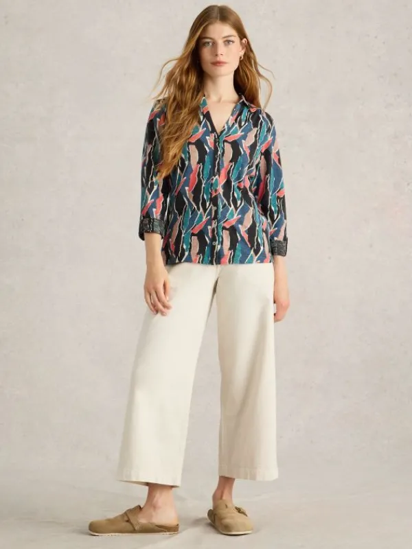 ANNIE COLLARED JERSEY SHIRT in NAVY PRINT<White Stuff New