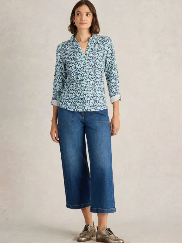 ANNIE COLLARED JERSEY SHIRT in BLUE MULTI<White Stuff Discount