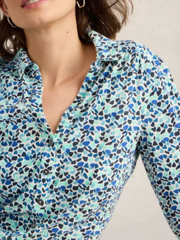 ANNIE COLLARED JERSEY SHIRT in BLUE MULTI<White Stuff Discount