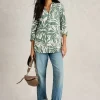ANNIE COLLARED LONGLINE SHIRT in GREEN PRINT<White Stuff Hot