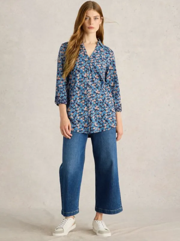 ANNIE COLLARED LONGLINE SHIRT in BLUE PRINT<White Stuff Best