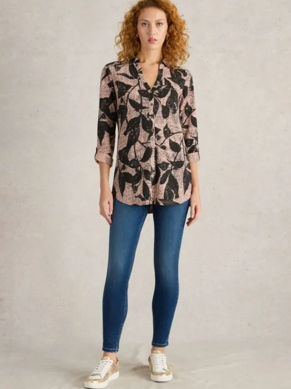 ANNIE COLLARED LONGLINE SHIRT in PINK PRINT<White Stuff Online