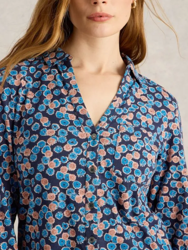 ANNIE COLLARED LONGLINE SHIRT in BLUE PRINT<White Stuff Best