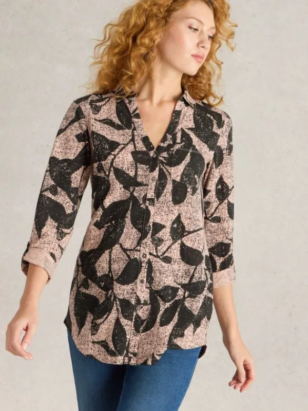 ANNIE COLLARED LONGLINE SHIRT in PINK PRINT<White Stuff Online