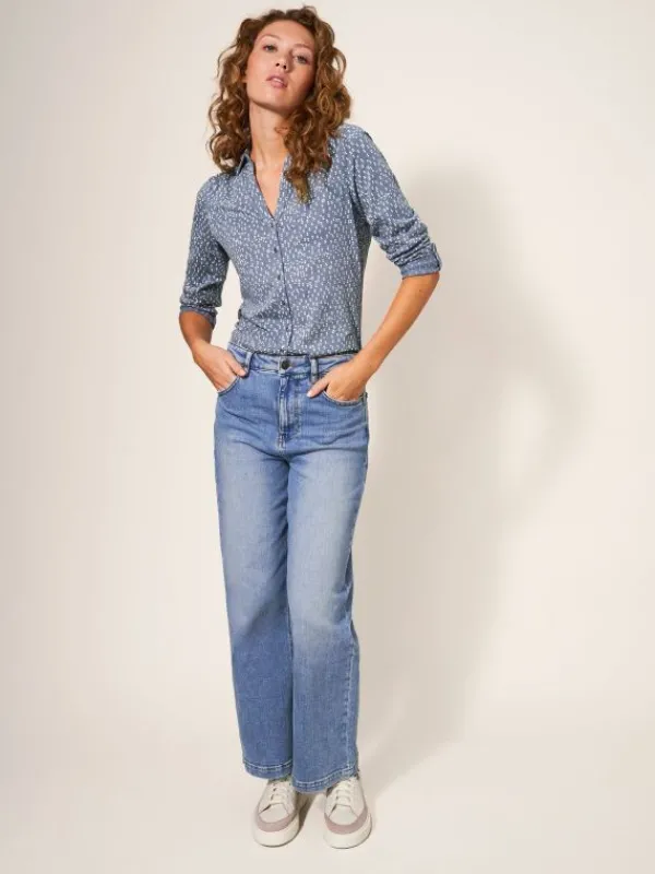 Annie Cotton Jersey Shirt in GREY PRINT<White Stuff Online