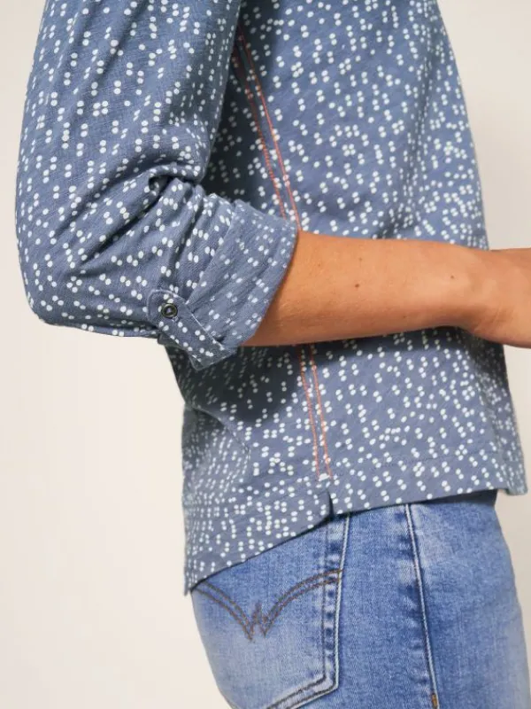Annie Cotton Jersey Shirt in GREY PRINT<White Stuff Online