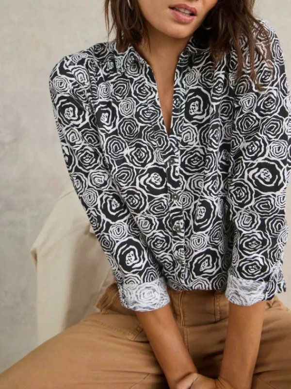 ANNIE COTTON SHIRT in BLACK PRINT<White Stuff Hot