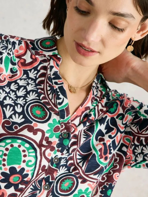 ANNIE JERSEY COLLARED SHIRT in NATURAL PRINT<White Stuff Hot