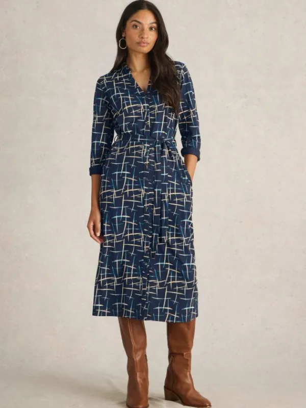 Annie Jersey Shirt Midi Dress in NAVY PRINT<White Stuff Online