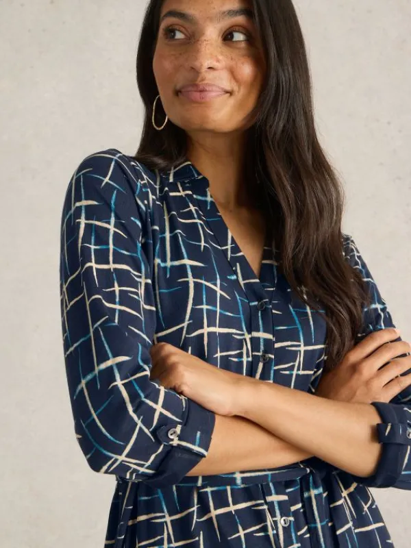 Annie Jersey Shirt Midi Dress in NAVY PRINT<White Stuff Online
