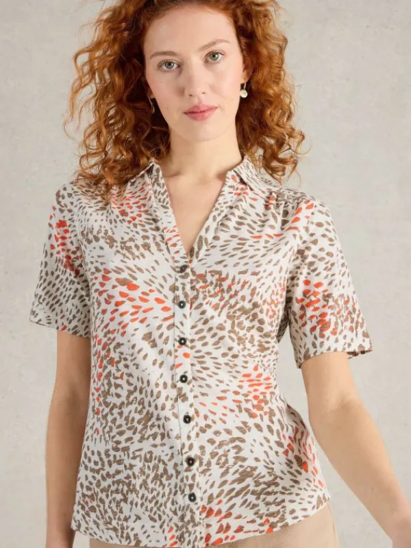 ANNIE JERSEY SHORT SLEEVE SHIRT in GREY PRINT<White Stuff Fashion