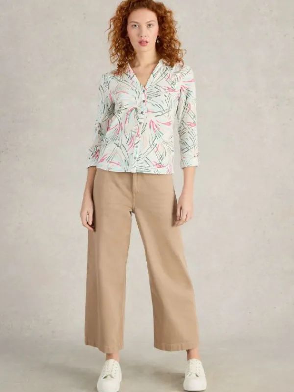 ANNIE LONG SLEEVE JERSEY SHIRT in GREEN PRINT<White Stuff Sale