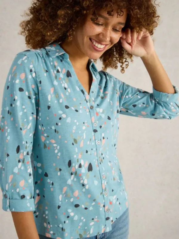 ANNIE LONG SLEEVE JERSEY SHIRT in TEAL PRINT<White Stuff Best