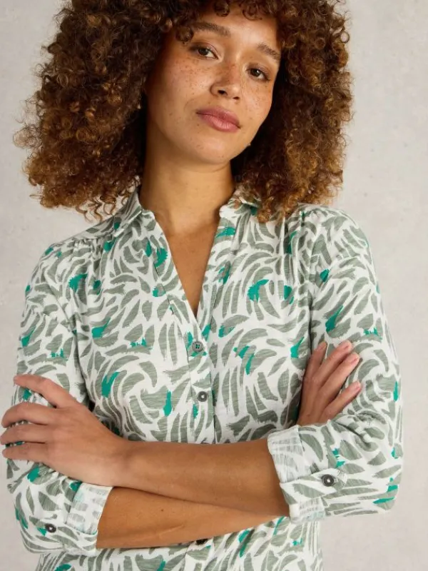 ANNIE LONG SLEEVE JERSEY SHIRT in GREEN MULTI<White Stuff Outlet