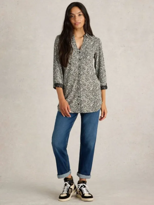 ANNIE LONGLINE SHIRT in BLACK PRINT<White Stuff New