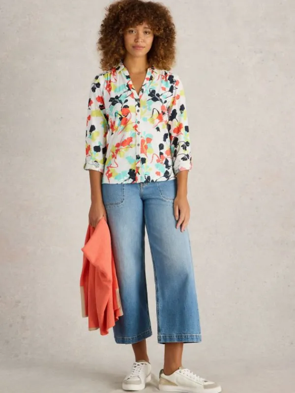 ANNIE MID SLEEVE JERSEY SHIRT in IVORY PRINT<White Stuff Clearance