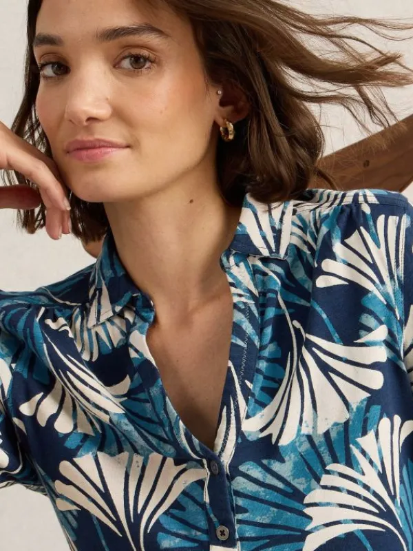 ANNIE MID SLEEVE JERSEY SHIRT in BLUE PRINT<White Stuff Best
