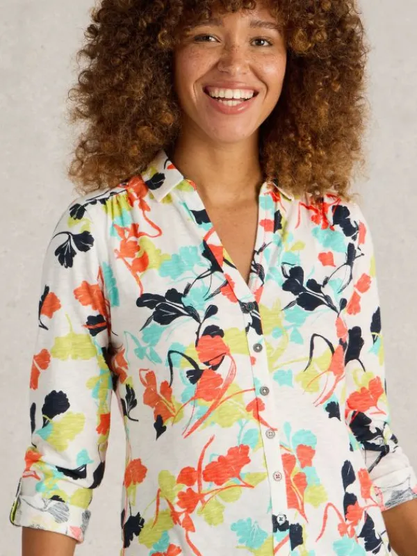 ANNIE MID SLEEVE JERSEY SHIRT in IVORY PRINT<White Stuff Clearance