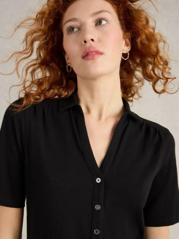 ANNIE SHORT SLEEVE JERSEY SHIRT in PURE BLACK<White Stuff Sale