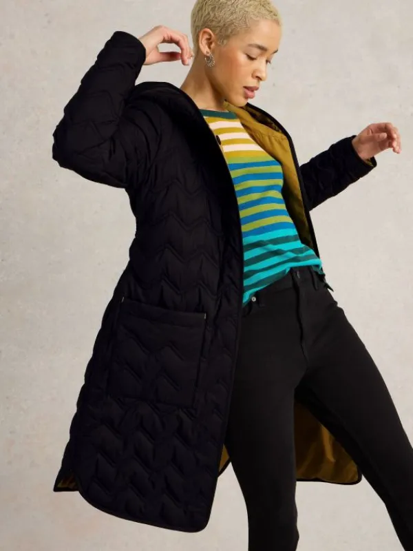 Arlet Quilted Coat in PURE BLACK<White Stuff Clearance