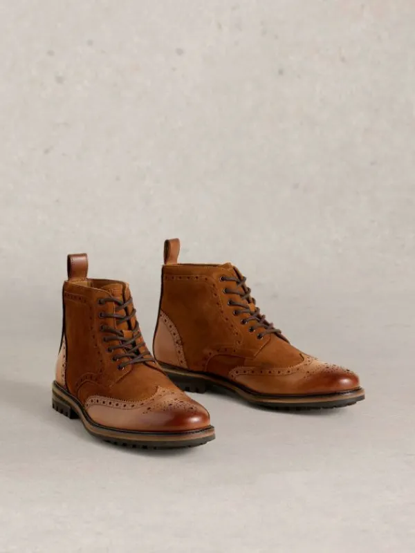 Arlo Brogue Leather Boot in MID TAN<White Stuff Best