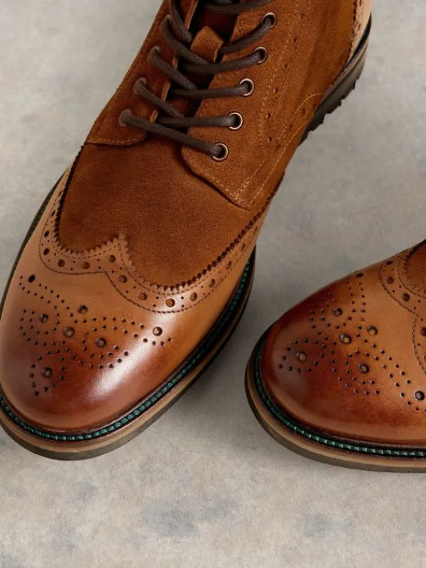 Arlo Brogue Leather Boot in MID TAN<White Stuff Best