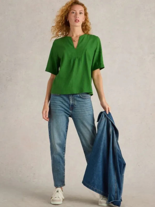 Ash Linen Blend Top in MID GREEN<White Stuff Sale