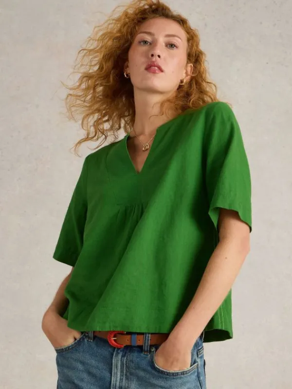 Ash Linen Blend Top in MID GREEN<White Stuff Sale