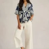 Ash Linen Blend Top in NAVY PRINT<White Stuff Outlet