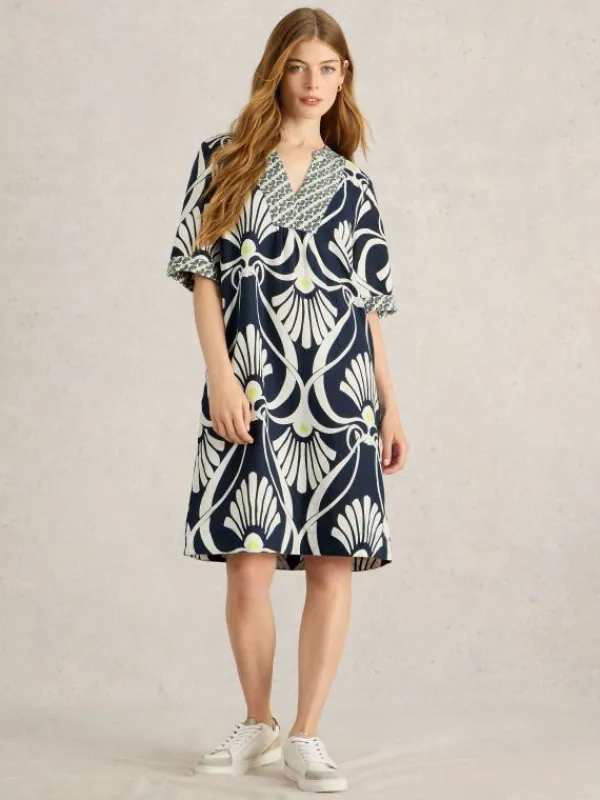 Ash Linen Dress in NAVY PRINT<White Stuff Clearance