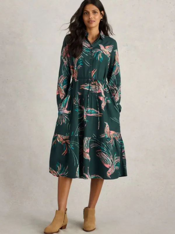 Beatrice Shirt Dress in GREEN PRINT<White Stuff Online