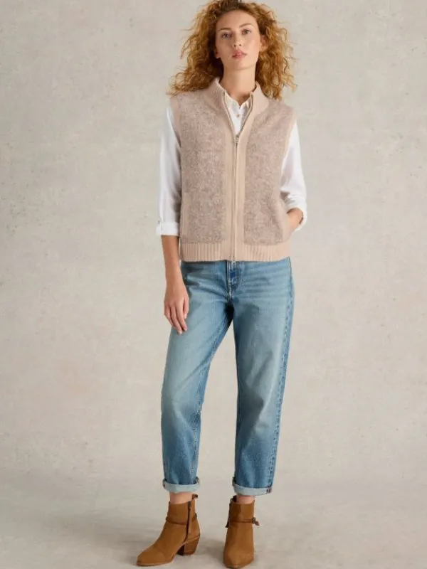 BECKY BOUCLE GILET in LIGHT NATURAL<White Stuff Fashion