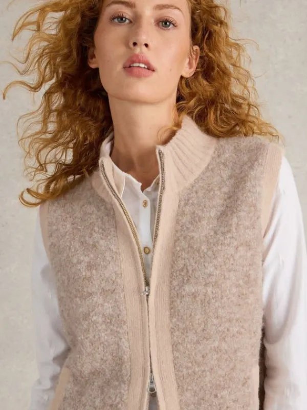 BECKY BOUCLE GILET in LIGHT NATURAL<White Stuff Fashion