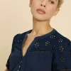 BELLA BRODERIE MIX TOP in FRENCH NAVY<White Stuff Clearance