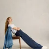 Belle Linen Wide Leg Trouser in NAVY MULTI<White Stuff Discount