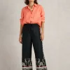 Belle Linen Wide Leg Trouser in BLACK PRINT<White Stuff Outlet