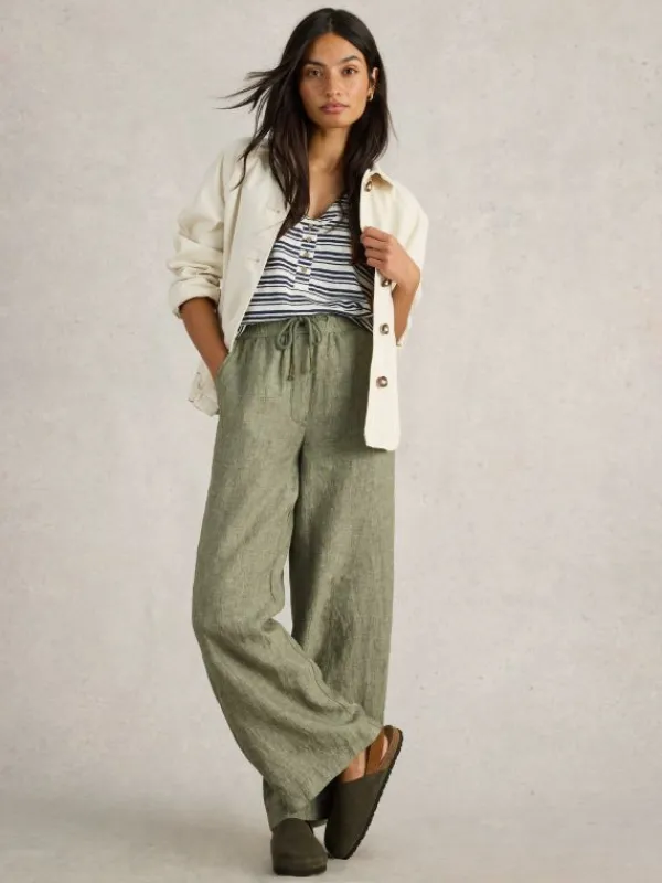 Belle Linen Wide Leg Trouser in MID GREEN<White Stuff New