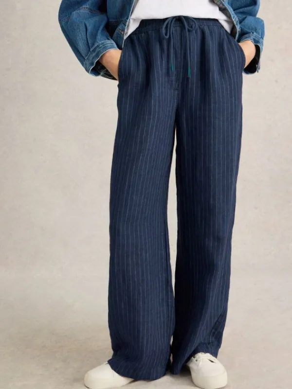 Belle Linen Wide Leg Trouser in NAVY MULTI<White Stuff Discount