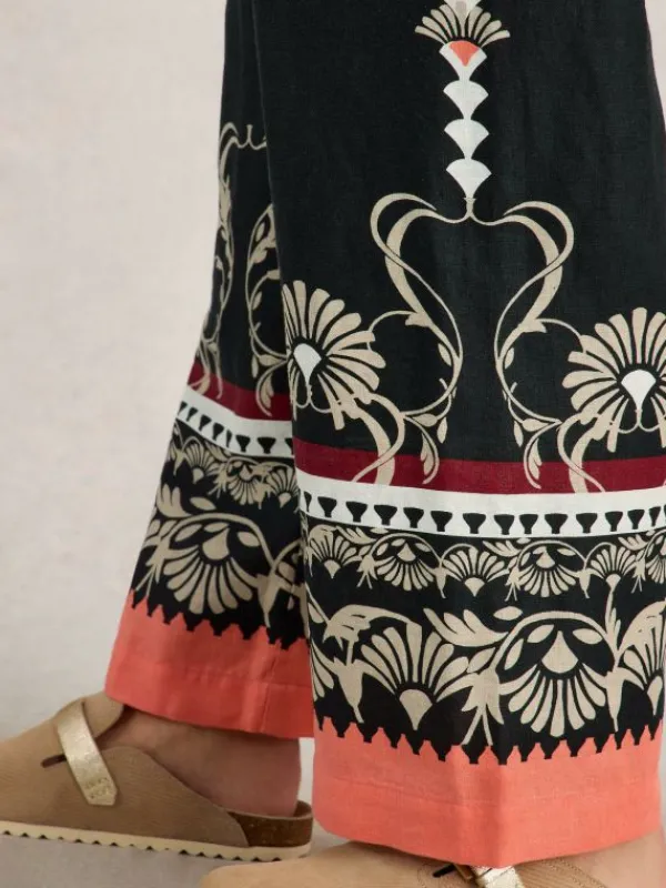 Belle Linen Wide Leg Trouser in BLACK PRINT<White Stuff Outlet