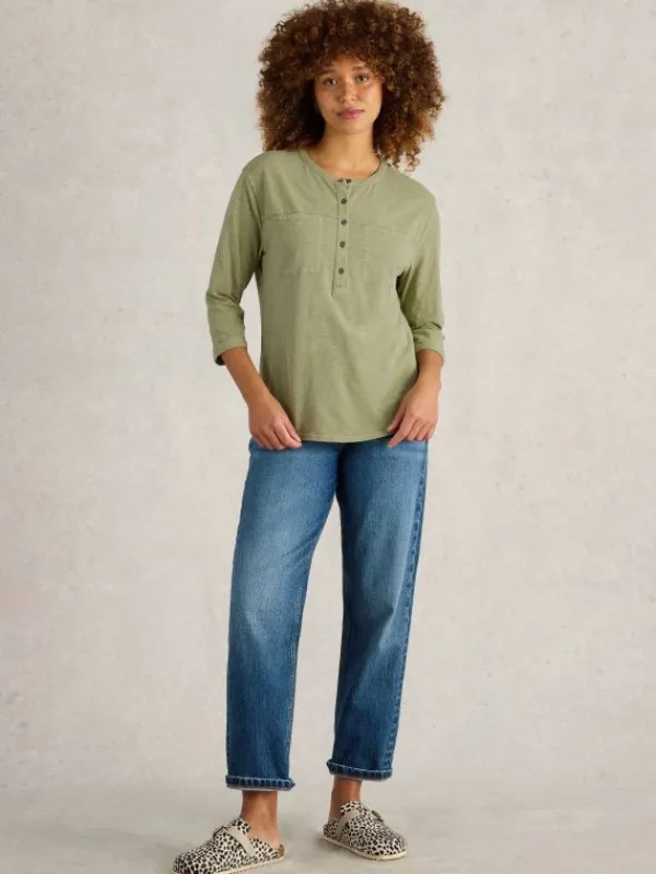 BETH 34 SLEEVE SHIRT in DUSTY GREEN<White Stuff Best