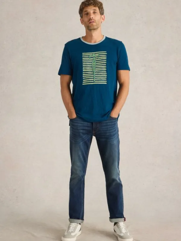 Bike Graphic Crew Neck Tee in BLUE PRINT<White Stuff Hot